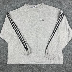 Adidas Long Sleeve T-Shirt Mens XL Gray 3-Stripes Logo Athletic Training Casual